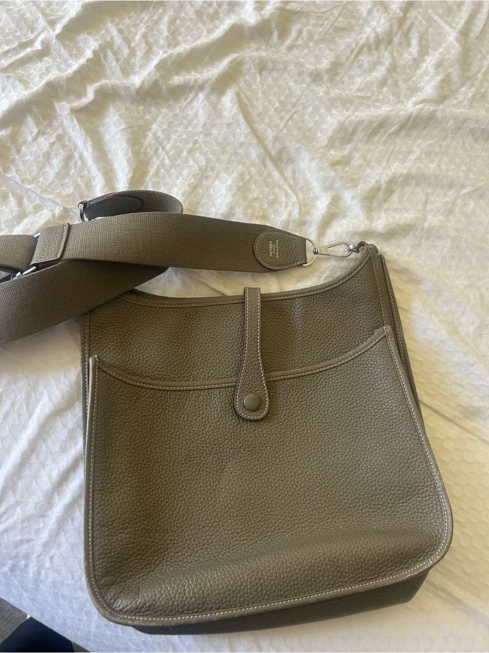 Taupe/Tan Evelyne-Style Crossbody Bag with Wide Strap